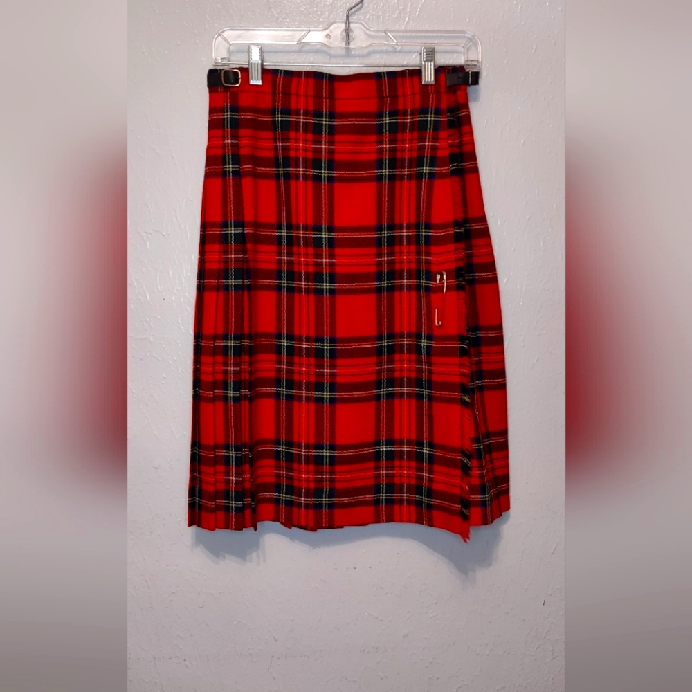 Lands' End Red Plaid Midi Skirt